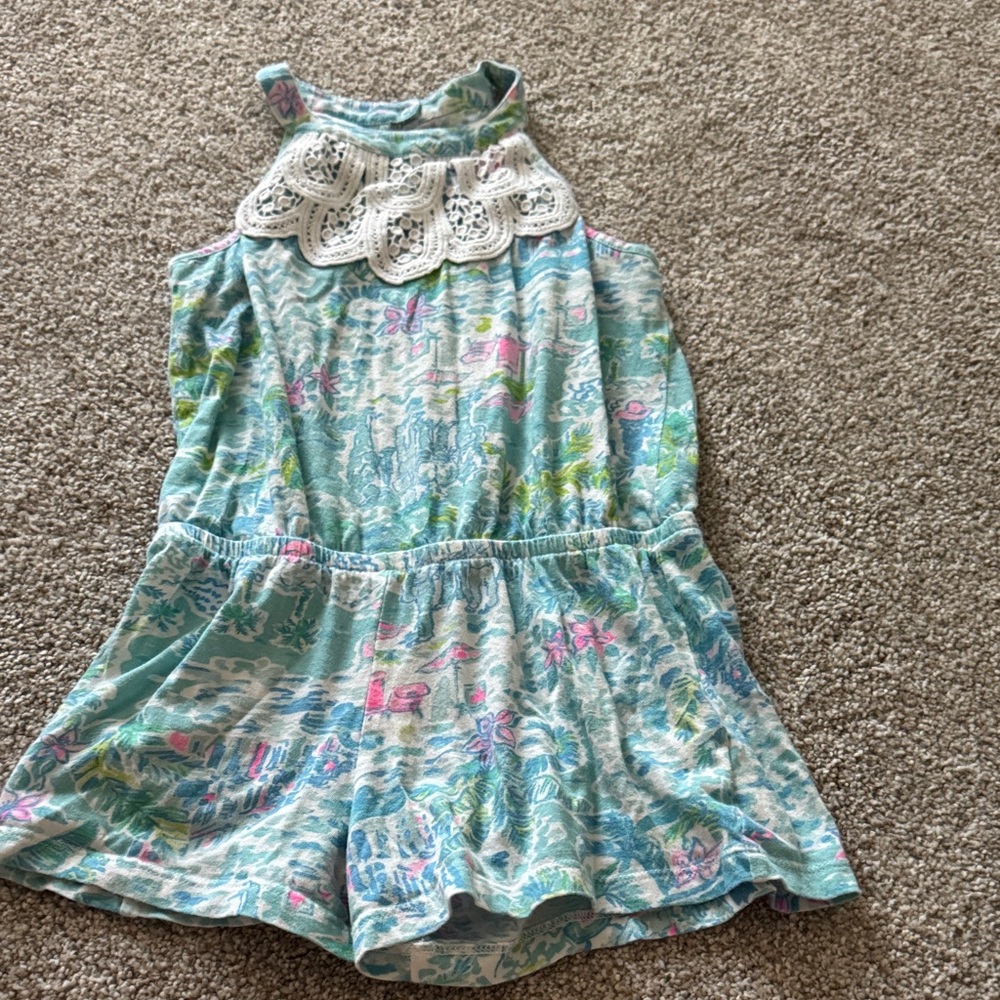 Lilly Pulitzer girls 6-7 Floral Blue and White Kids romper